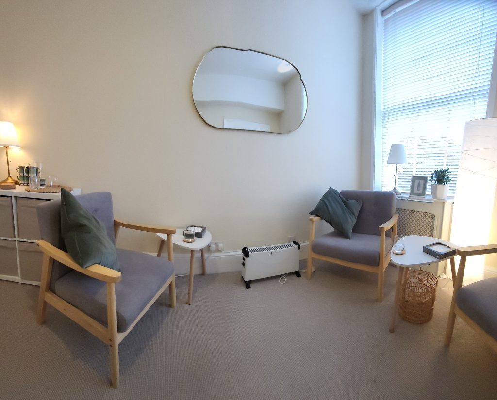 A calm, light-filled therapy room in central Exeter